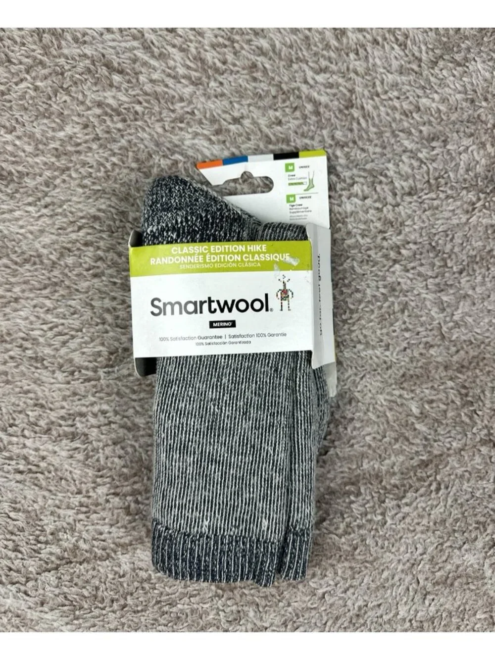 Smartwool Classic Edition Hike Extra Cushion Crew Socks Merino Gray Unisex M new